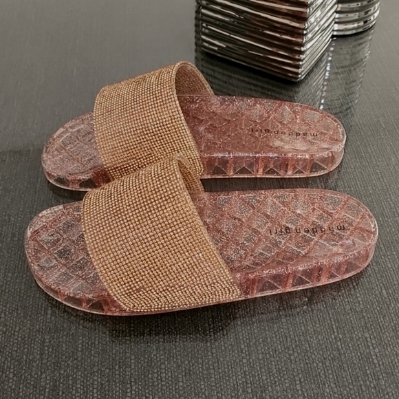 Madden Girl Shoes - Madden Girl Jello Blush Bronze Glitter Stones Bling Jelly Slides Sandals 7 9